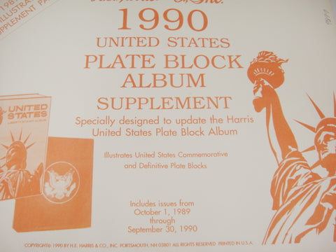 Harris Plate Block Stamp Album Supplement United States 1990 X109-90 New Old Stock