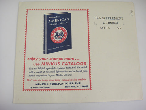Minkus 1966 All American Stamp Album Supplement U.S. & U.N. No. 16 New Old Stock