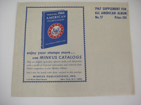 Minkus 1967 All American Stamp Album Supplement U.S. & U.N. No. 17 New Old Stock