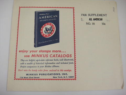 Minkus 1968 All American Stamp Album Supplement U.S. & U.N. No. 18 New Old Stock
