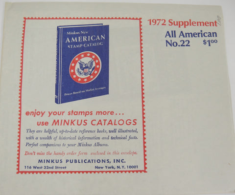 Minkus 1972 All American Part 1 Stamp Supplement 22 United States & UN New Old Stock