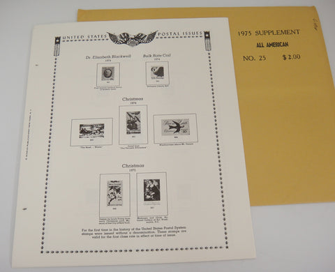 Minkus 1975 All American Part 1 Stamp Supplement 25 United States & UN New Old Stock