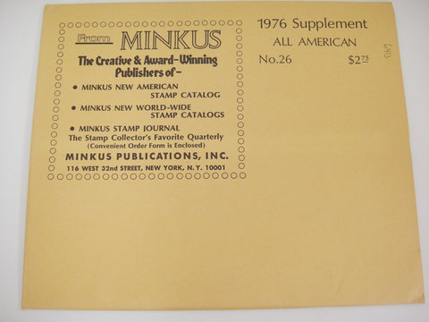 Minkus 1976 All American Stamp Supplement #26 United States MAA076 New Old Stock