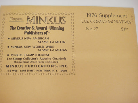Minkus 1976 United States Commemoratives Supplement #27 w Souvenir Sheets & Postal Stationery