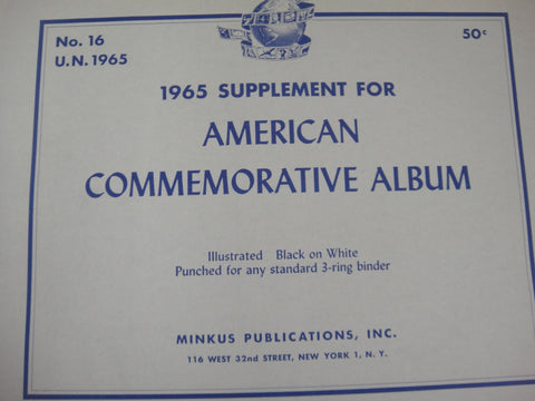 Minkus 1965 American Commemorative Supplement and U.N. Issues #16 New Old Stock