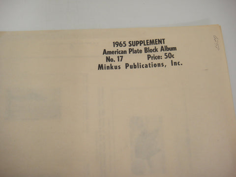 Minkus 1965 American Plate Block Stamp Album Supplement #17 New Old Stock