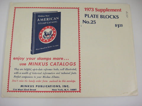 Minkus 1973 American Plate Block Stamp Album Supplement #25 New Old Stock