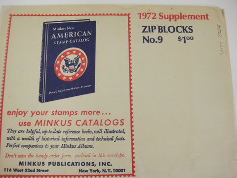 Minkus 1972 Zip Blocks Stamp Album Supplement #9 United States New Old Stock