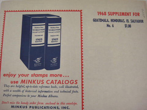 Minkus 1968 Guatemala, Honduras, El Salvador Stamp Album Supplement #6