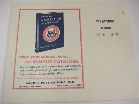 Minkus 1974 Germany Stamp Album Supplement #16 New Old Stock