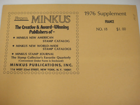 Minkus 1976 France Stamp Album Supplement #18 New Old Stock