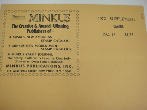 Minkus 1972 Canada Stamp Album Supplement #14 New Old Stock
