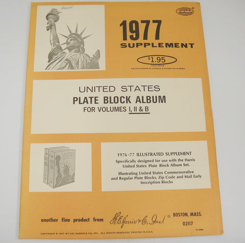 Harris Plate Block Stamp Album Supplement United States 1977 Volumes I, II & B