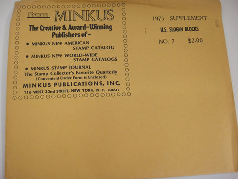 Minkus 1975 Slogan Blocks Stamp Album Supplement 7 United States Mail Early