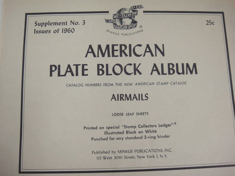 Minkus 1960 American Plate Block Airmails Supplement #2 New Old Stock