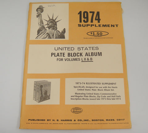 Harris Plate Block Stamp Album Supplement United States 1974 X109J NOS