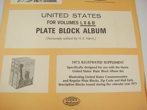 Harris Plate Block Stamp Album Supplement United States 1973 Volumes I, II & B X109H