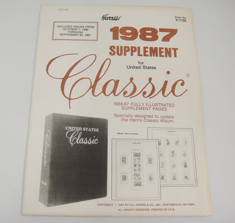 Harris Classic Stamp Album Supplement United States 1987 X113Z New Old Stock