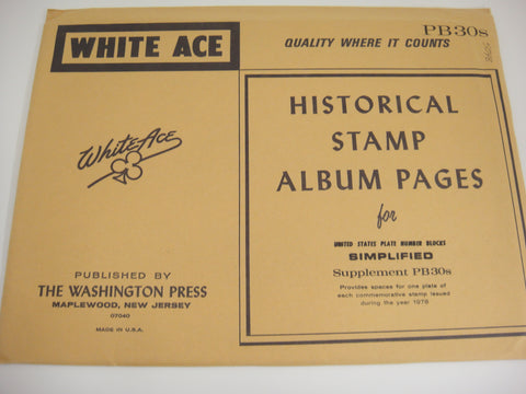 White Ace 1978 Commemorative Plate Blocks Simplified Supplement PB-30s NOS