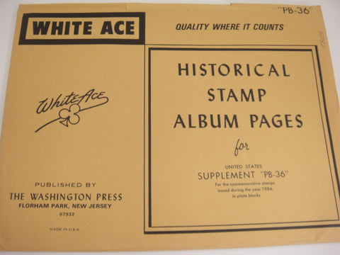 White Ace 1984 US Commemorative Plate Blocks Complete Supplement PB-36 NOS