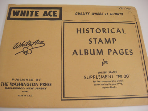 White Ace 1978 US Commemorative Plate Blocks Complete Supplement PB-30 NOS