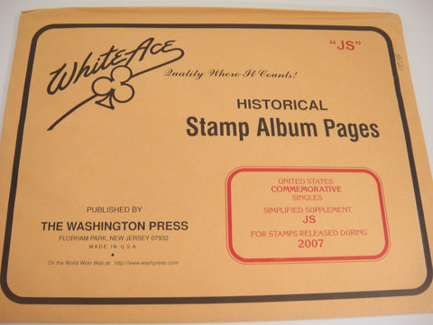 White Ace 2007 US Commemorative Singles Stamp Supplement Simplified JS NOS