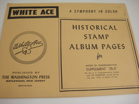 White Ace 1972 Mister Zip Commemorative Blocks of 4 Stamp Supplement ZB-8 NOS