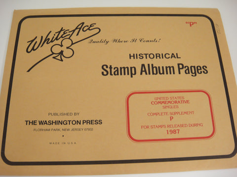 White Ace 1987 United States Commemorative Singles Stamp Supplement P NOS