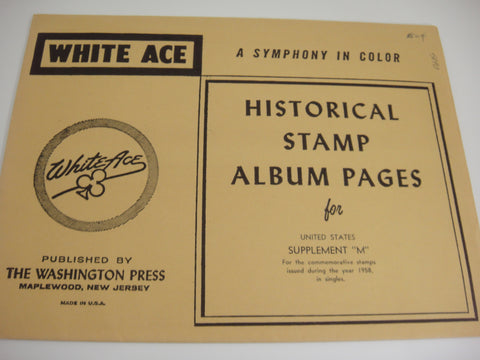 White Ace 1958 United States Commemorative Singles Stamp Supplement M NOS