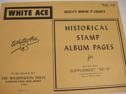 White Ace 1985 Netherlands Stamp Singles Album Supplement NE-19 NOS