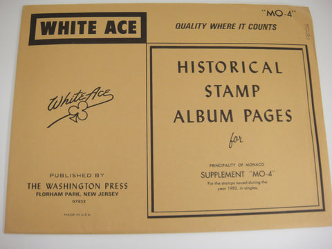 White Ace 1982 Monaco Singles Stamp Album Supplement MO-4 NOS