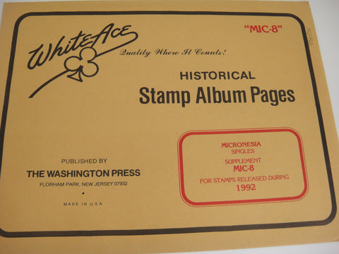 White Ace 1992 Micronesia Stamp Singles Album Supplement MIC-8 NOS