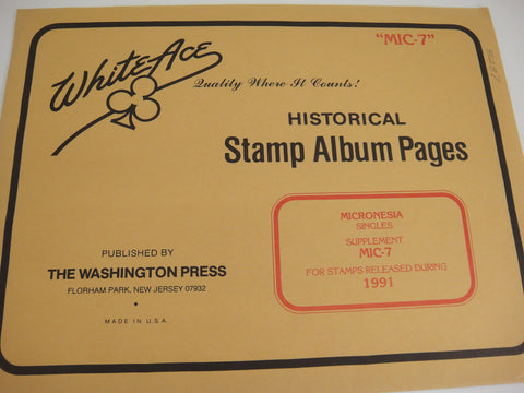 White Ace 1991 Micronesia Stamp Singles Album Supplement MIC-7 NOS