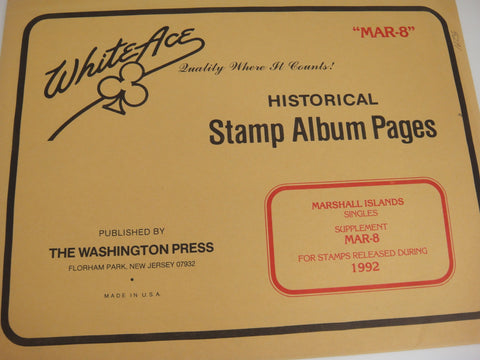 White Ace 1992 Marshall Islands Singles Stamp Album Supplement MAR-8 NOS