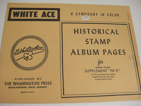 White Ace 1965 US Commemorative Plate Blocks of 4 Supplement PB-17 NOS