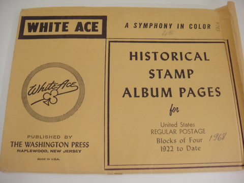 White Ace 1922-1968 United States Regular Plate Blocks Supplement Part One NOS