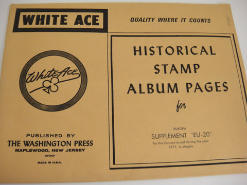White Ace 1977 Europa Stamp Singles Album Supplement EU-20 NOS