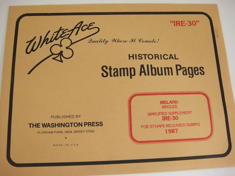 White Ace 1987 Ireland Singles Stamp Album Supplement IRE-30 NOS