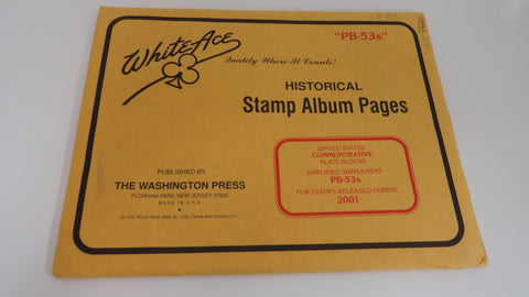 White Ace 2001 Commemorative Plate Blocks Simplified Supplement United States PB-53s