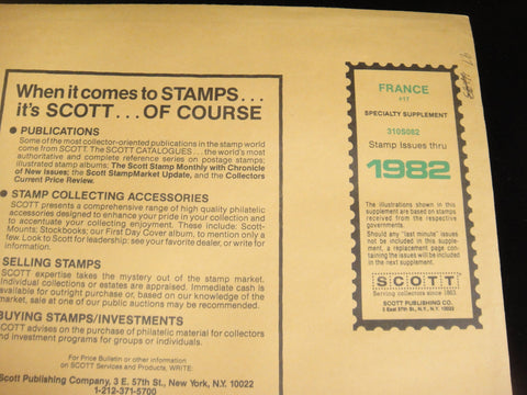 Scott 1982 France Specialty Stamp Album Supplement 17 310S082