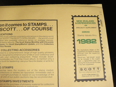 Scott 1982 New Zealand & Dependencies Specialty Album Supplement 36 220S082 NOS