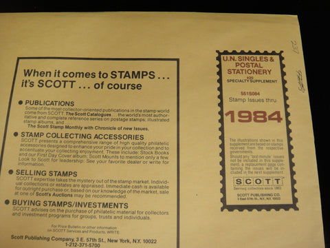 Scott 1984 U.N. Singles and Postal History Supplement 20 United Nations 551S084