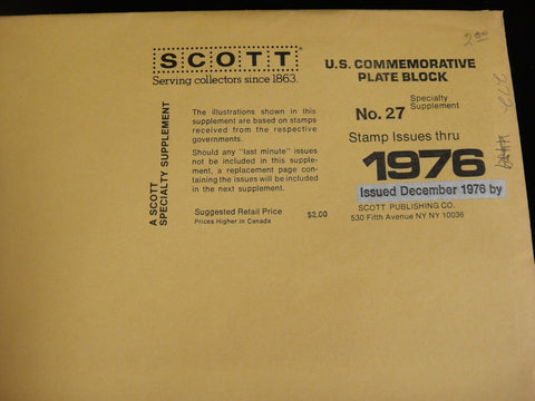 Scott 1976 Commemorative Plate Block Stamp Supplement 27 United States 120S076 NOS