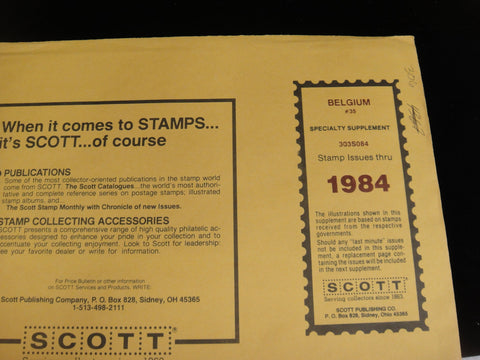 Scott 1984 Belgium Specialty Stamp Album Supplement 35 303S084 NOS