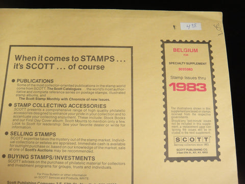 Scott 1983 Belgium Specialty Stamp Album Supplement 34 303S083 NOS