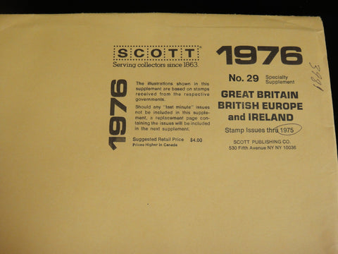 Scott 1975 Great Britain British Europe & Ireland Specialty Supplement Supplement 29 NOS (Copy)