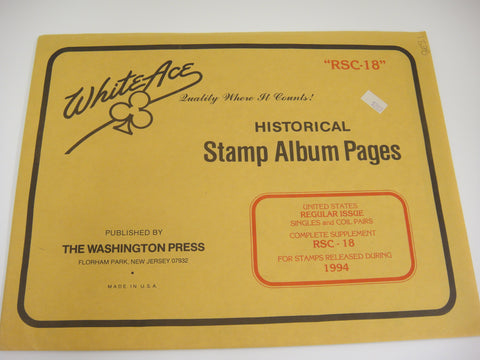 White Ace 1994 Regular Issue Singles & Coil Pairs Complete Supplement United States RSC-18