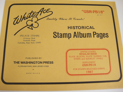 White Ace 1987 United States Regular Issue Plate Blocks Number Coils Booklet Panes Supplement USR-PB18
