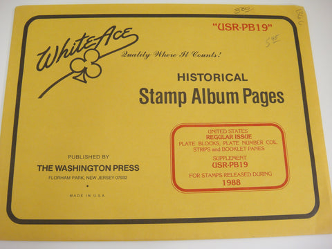 White Ace 1988 United States Regular Issue Plate Blocks Coil Strips Booklet Panes Supplement USR-PB19