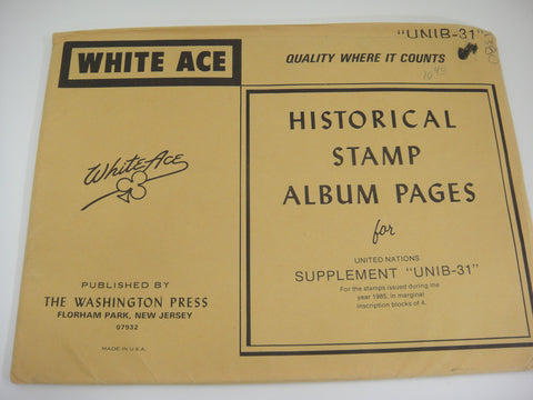 White Ace 1985 Inscription Blocks Album Supplement United Nations UNIB-31 NOS